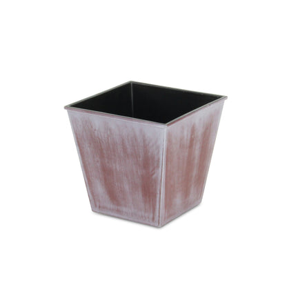 5" Brown and Off White Textural Tone On Tone Recycled Plastic Indoor Outdoor Square Pot Planter-3