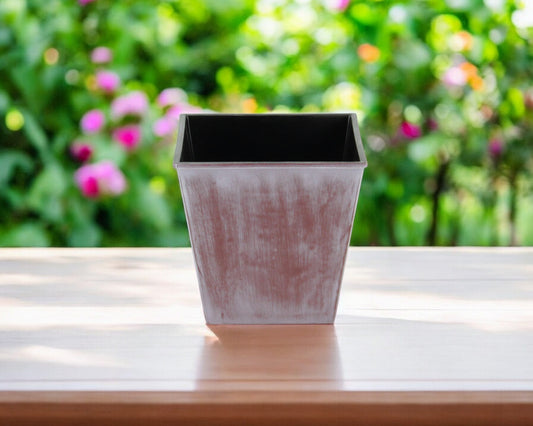5" Brown and Off White Textural Tone On Tone Recycled Plastic Indoor Outdoor Square Pot Planter-0