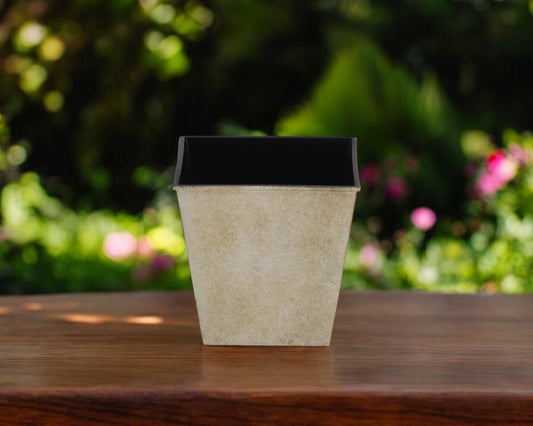5" Cream Recycled Plastic Indoor Outdoor Square Pot Planter-0
