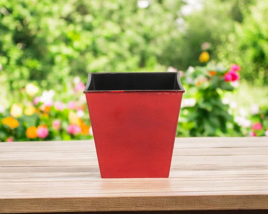 5" Red Recycled Plastic Indoor Outdoor Square Pot Planter-0