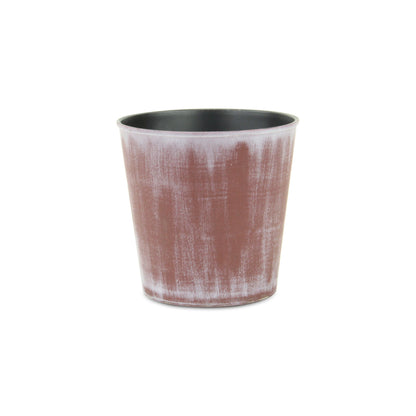 5" Brown and Off White Textural Tone On Tone Recycled Plastic Indoor Outdoor Round Pot Planter-2