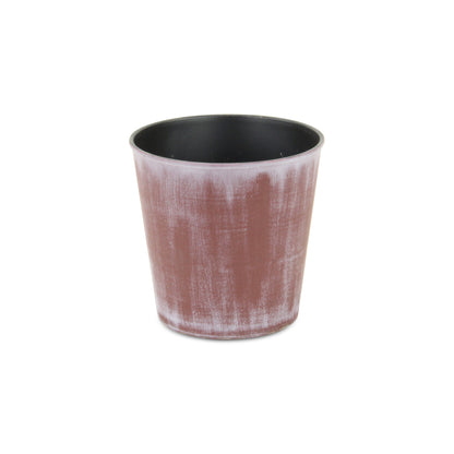 5" Brown and Off White Textural Tone On Tone Recycled Plastic Indoor Outdoor Round Pot Planter-1