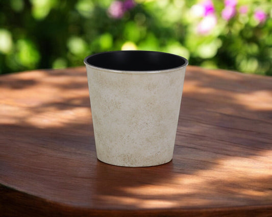 5" Cream Recycled Plastic Indoor Outdoor Round Pot Planter-0