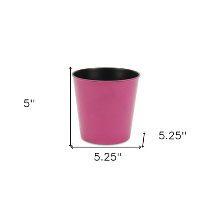 5" Hot Pink Recycled Plastic Indoor Outdoor Round Pot Planter-4