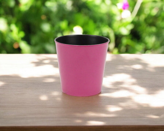 5" Hot Pink Recycled Plastic Indoor Outdoor Round Pot Planter-0