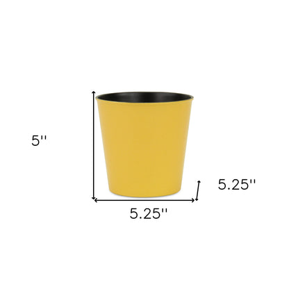 5" Yellow Recycled Plastic Indoor Outdoor Round Pot Planter-4