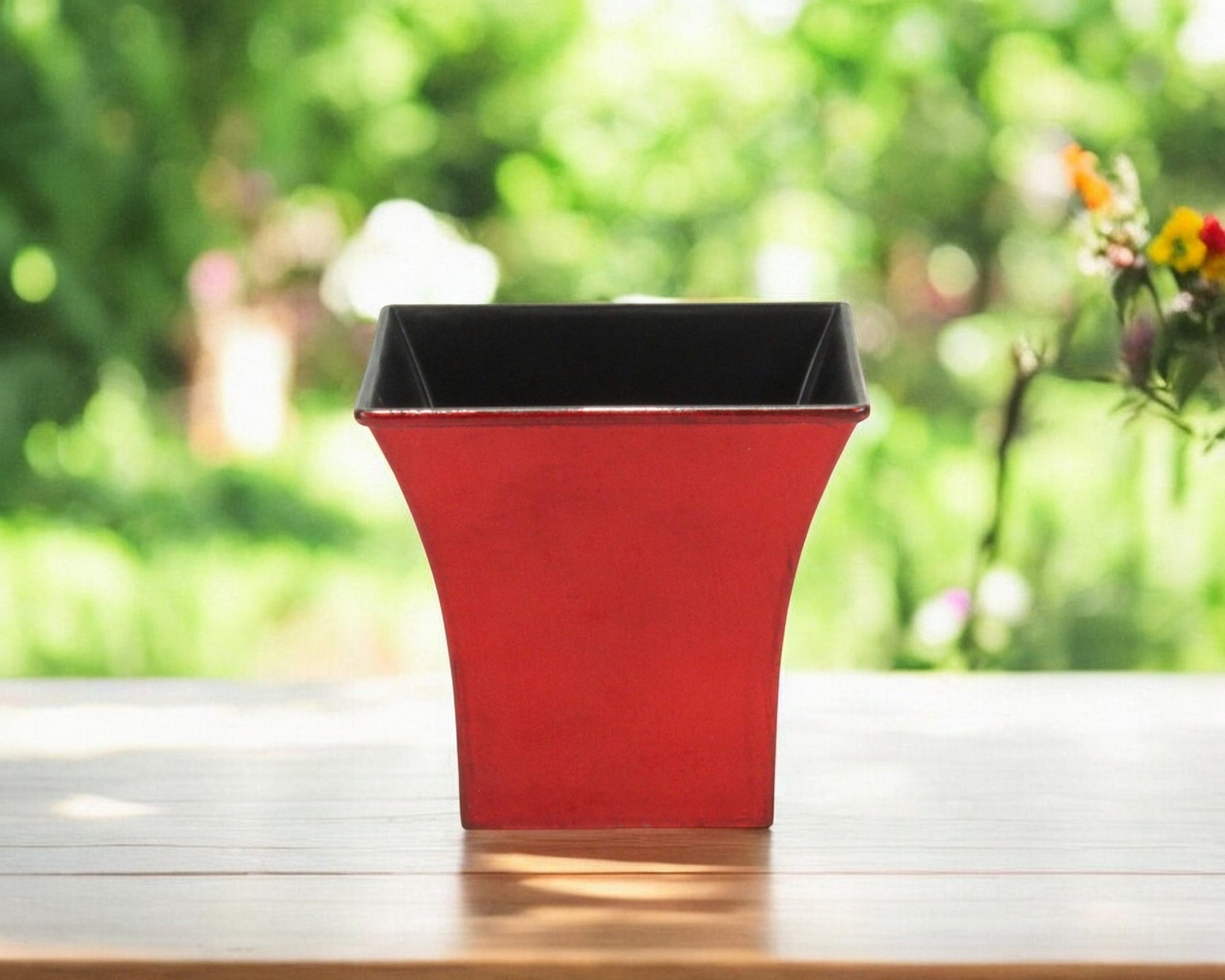 5" Red Recycled Plastic Indoor Outdoor Square Pot Planter-0