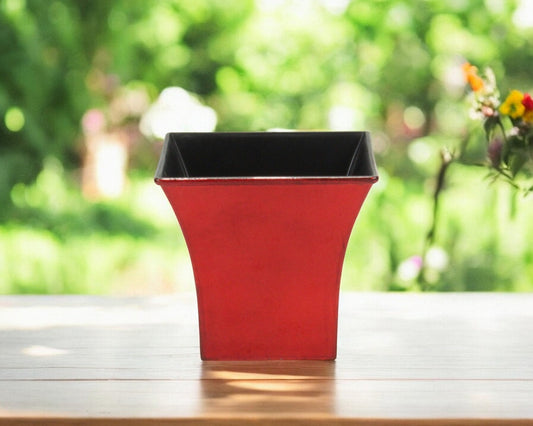 5" Red Recycled Plastic Indoor Outdoor Square Pot Planter-0