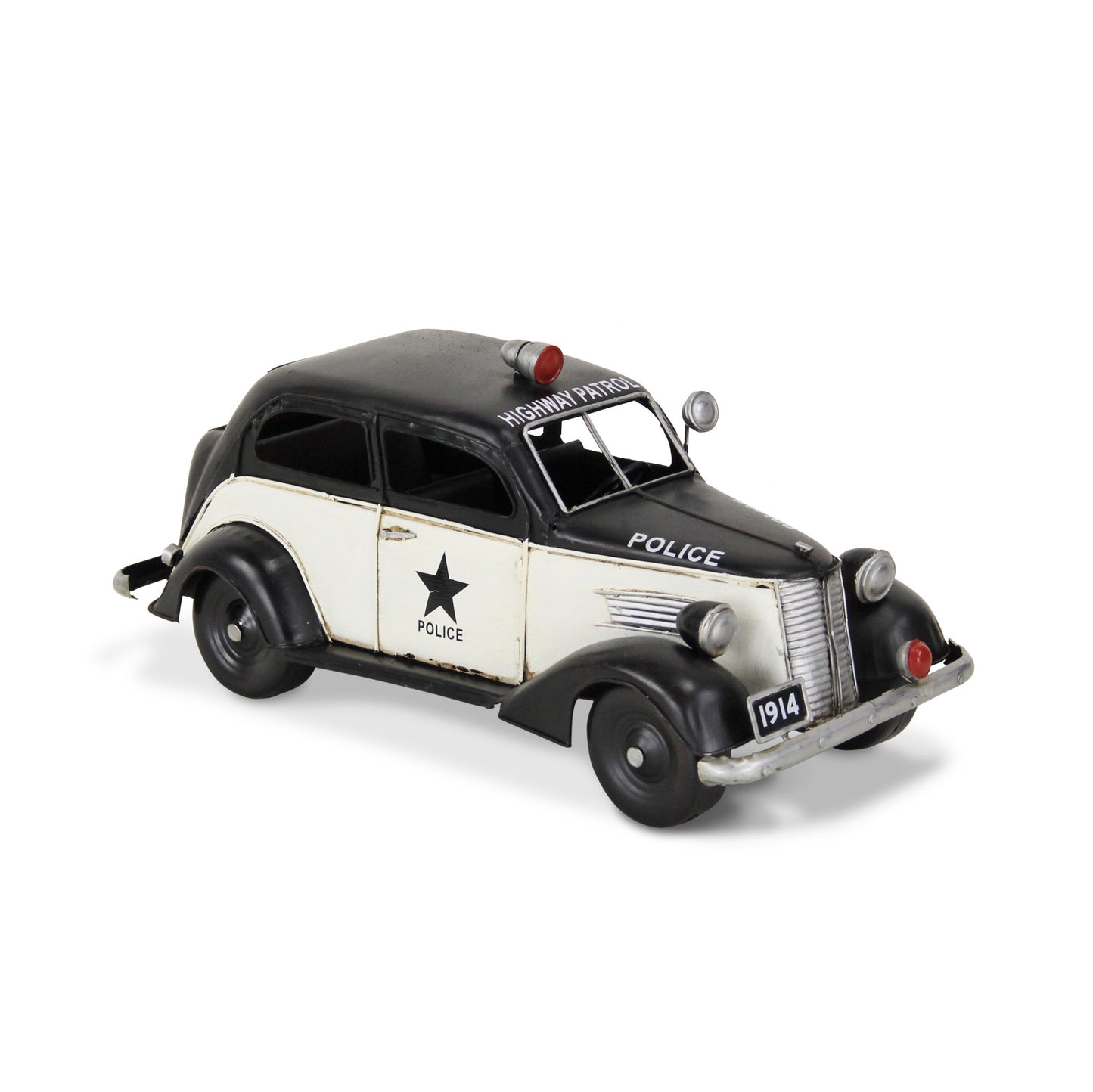 7" Black and White Metal Hand Painted 1937 Police Car Model Car