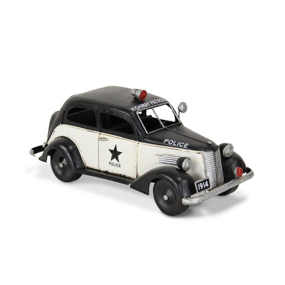 7" Black and White Metal Hand Painted 1937 Police Car Model Car
