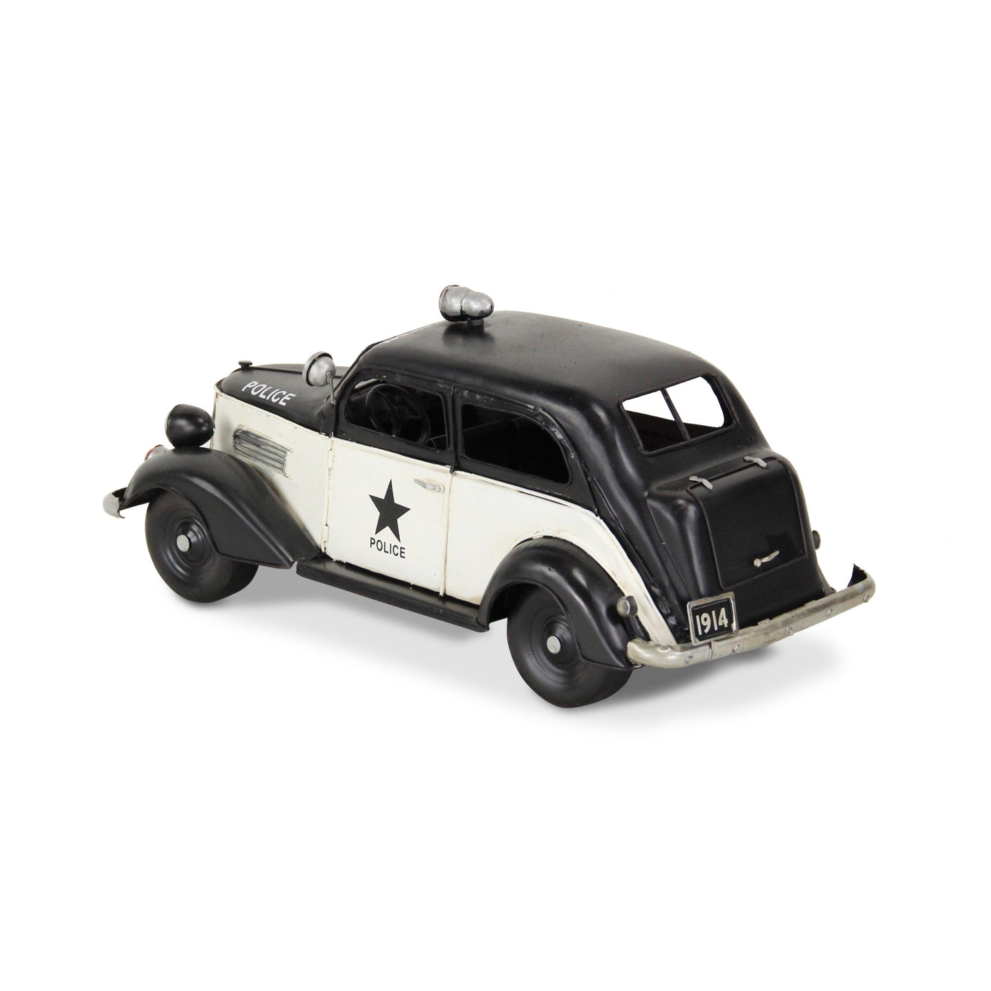 7" Black and White Metal Hand Painted 1937 Police Car Model Car