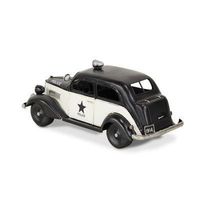 7" Black and White Metal Hand Painted 1937 Police Car Model Car