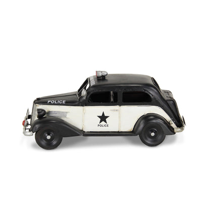 7" Black and White Metal Hand Painted 1937 Police Car Model Car