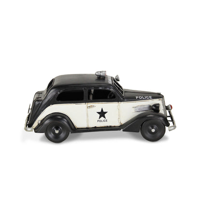 7" Black and White Metal Hand Painted 1937 Police Car Model Car