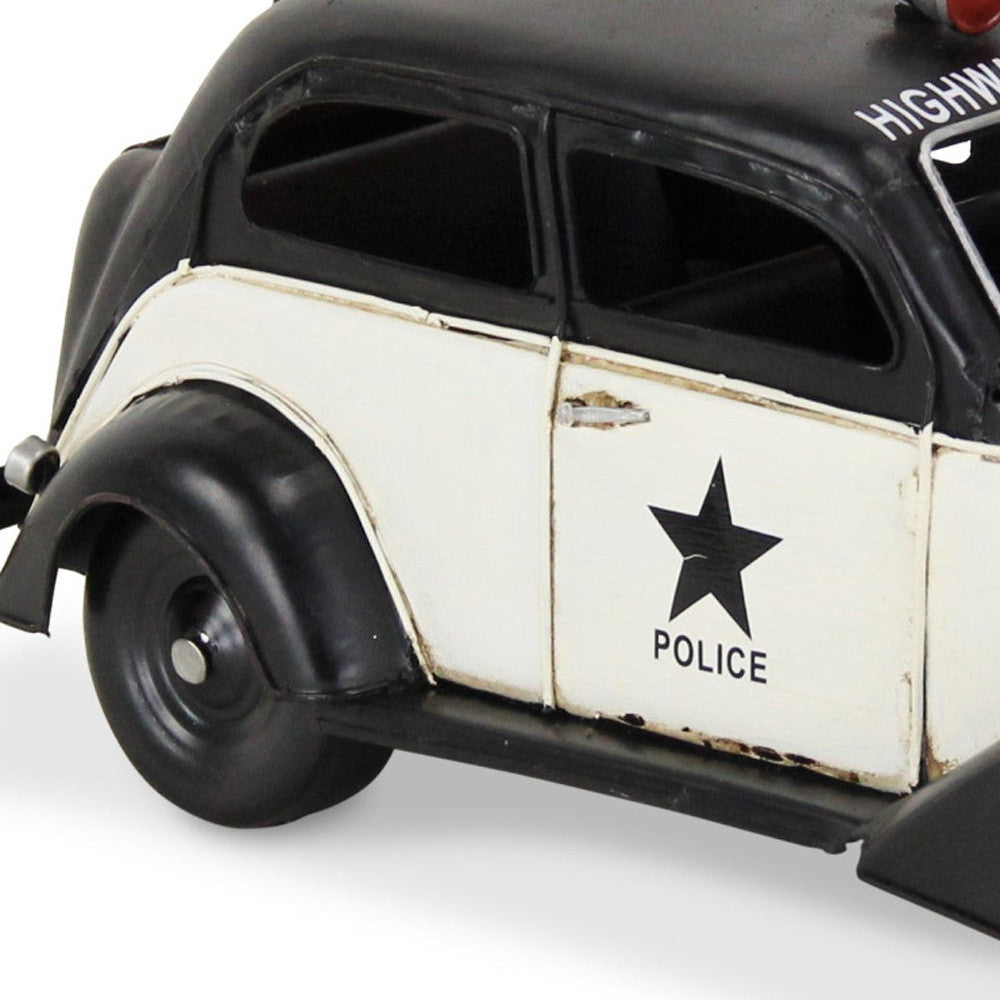 7" Black and White Metal Hand Painted 1937 Police Car Model Car
