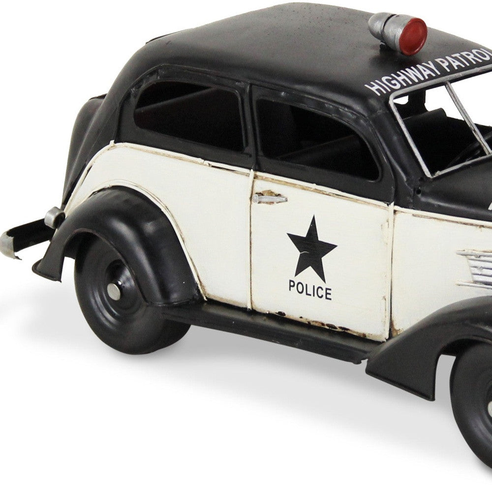 7" Black and White Metal Hand Painted 1937 Police Car Model Car