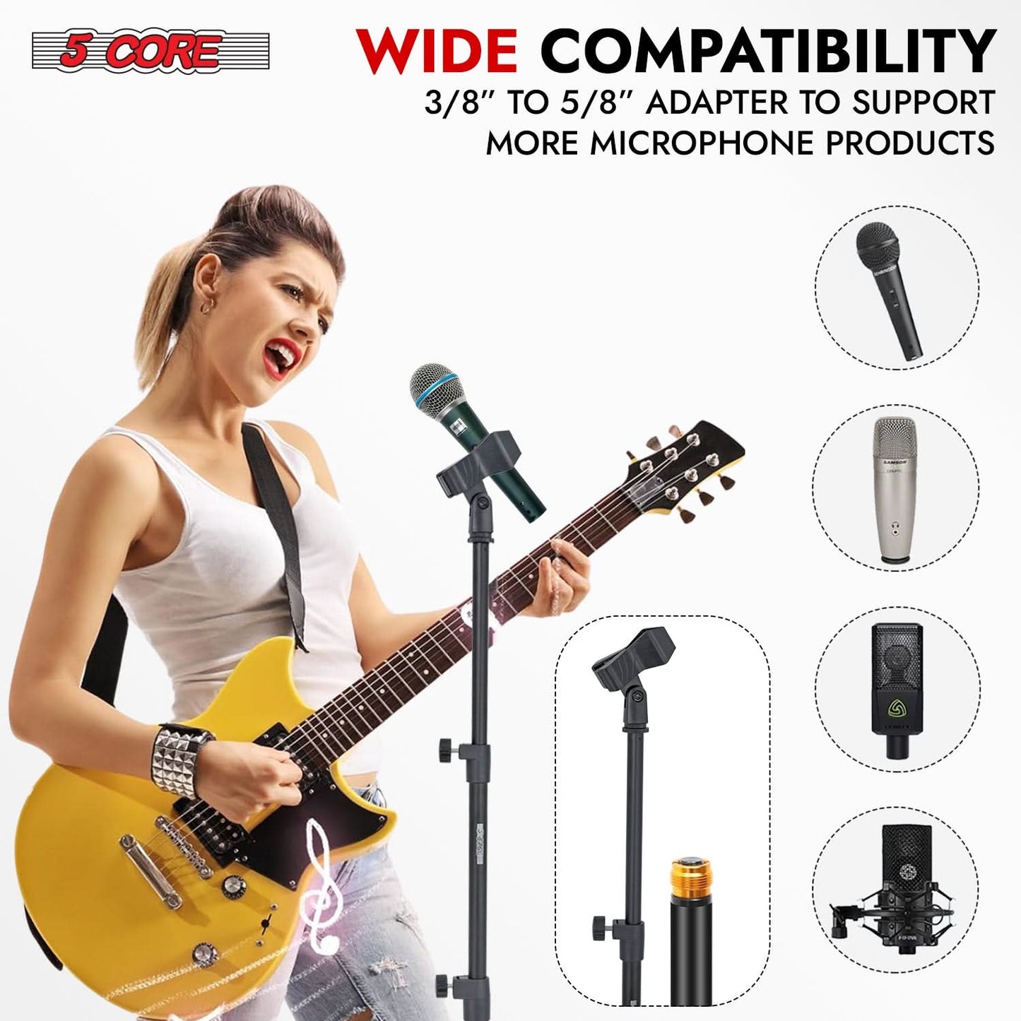5Core Mic Stand Floor Adjustable Universal Heavy Duty Microphone Stands Round Base Soporte De micrófono