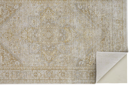 4' X 6' Gold And Ivory Floral Medallion Area Rug