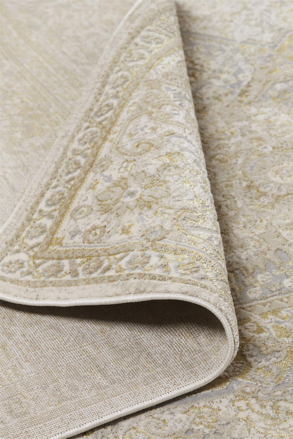 4' X 6' Gold And Ivory Floral Medallion Area Rug