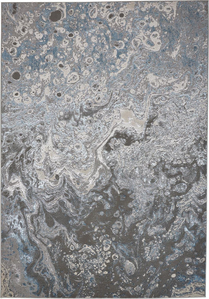 9' X 12' Blue and Gray Abstract Power Loom Area Rug