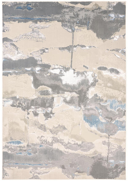 4' X 6' Gray Ivory And Blue Abstract Area Rug