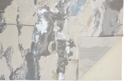 4' X 6' Gray Ivory And Blue Abstract Area Rug