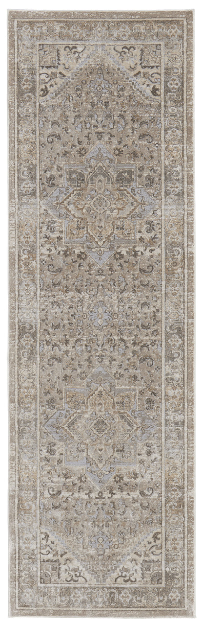 8' Tan Brown And Gray Medallion Distressed Runner Rug