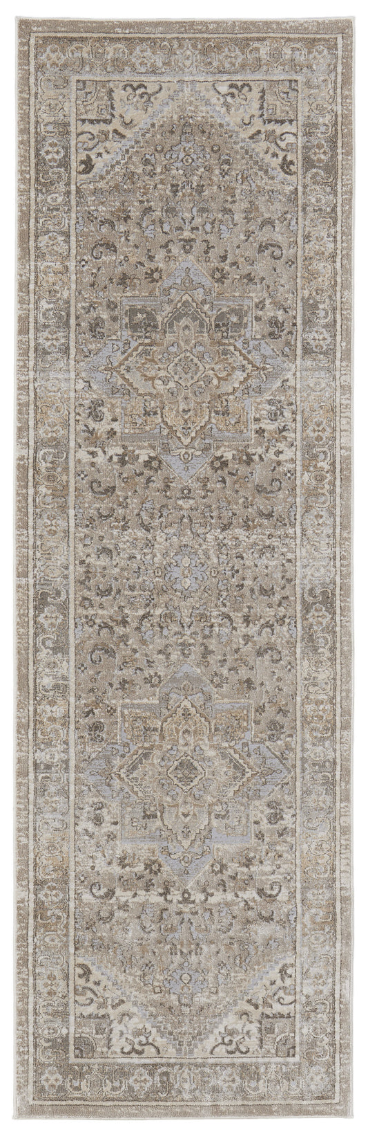 8' Tan Brown And Gray Medallion Distressed Runner Rug