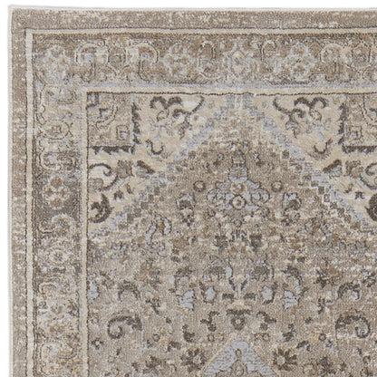 8' Tan Brown And Gray Medallion Distressed Runner Rug