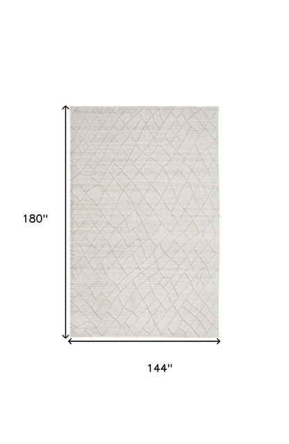 12' X 15' Ivory And Gray Striped Hand Woven Area Rug