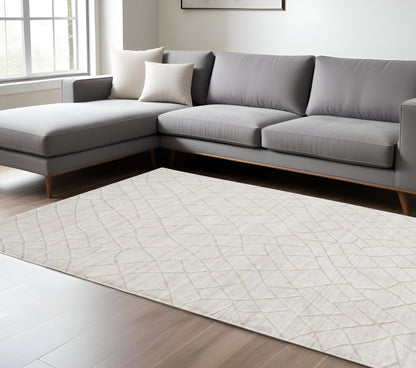 12' X 15' Ivory And Gray Striped Hand Woven Area Rug