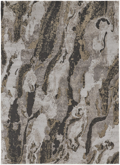 10' X 14' Brown and Ivory Abstract Power Loom Distressed Area Rug