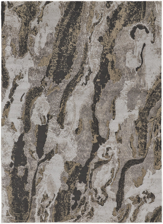 10' X 14' Brown and Ivory Abstract Power Loom Distressed Area Rug