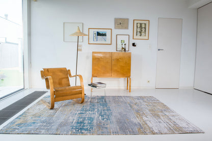 3' X 5' Blue and Yellow Abstract Non Skid Area Rug