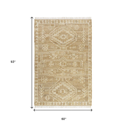 5' X 8' Brown Medallion Hand Woven Area Rug