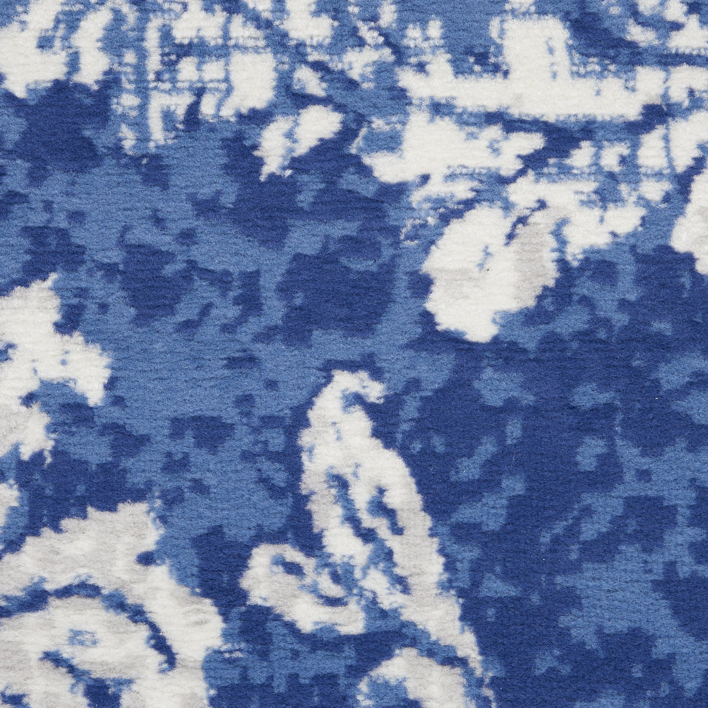 8' Ivory and Blue Floral Distressed Non Skid Runner Rug