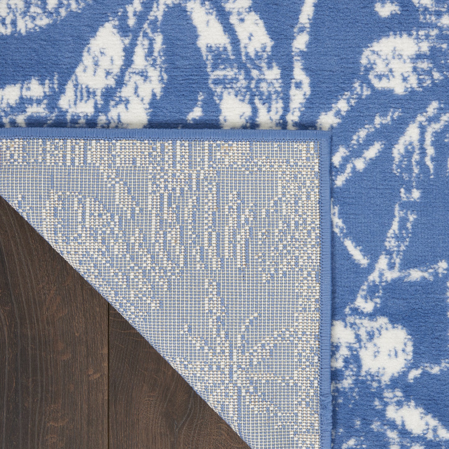 8' Ivory and Blue Floral Distressed Non Skid Runner Rug