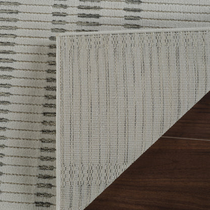 10' Cream and Beige Striped Distressed Indoor Outdoor Runner Rug