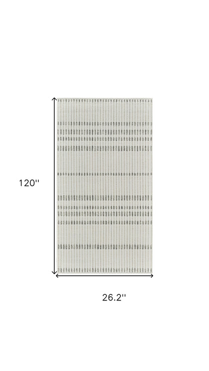 10' Cream and Beige Striped Distressed Indoor Outdoor Runner Rug