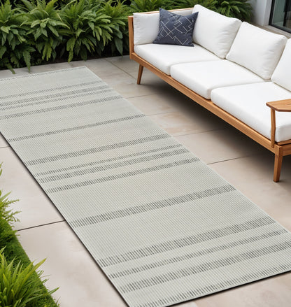 10' Cream and Beige Striped Distressed Indoor Outdoor Runner Rug