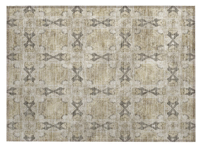 2' X 3' Beige and Gray Floral Medallion Washable Non Skid Indoor Outdoor Area Rug