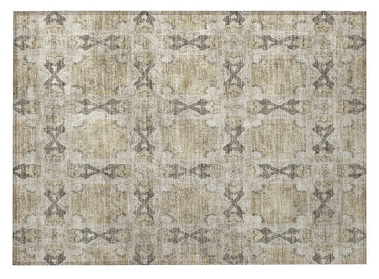 2' X 3' Beige and Gray Floral Medallion Washable Non Skid Indoor Outdoor Area Rug