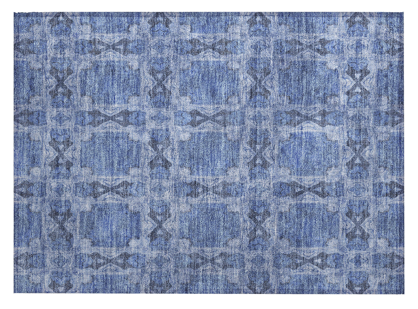 2' X 3' Denim Blue and Gray Floral Medallion Washable Non Skid Indoor Outdoor Area Rug