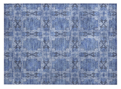 2' X 3' Denim Blue and Gray Floral Medallion Washable Non Skid Indoor Outdoor Area Rug