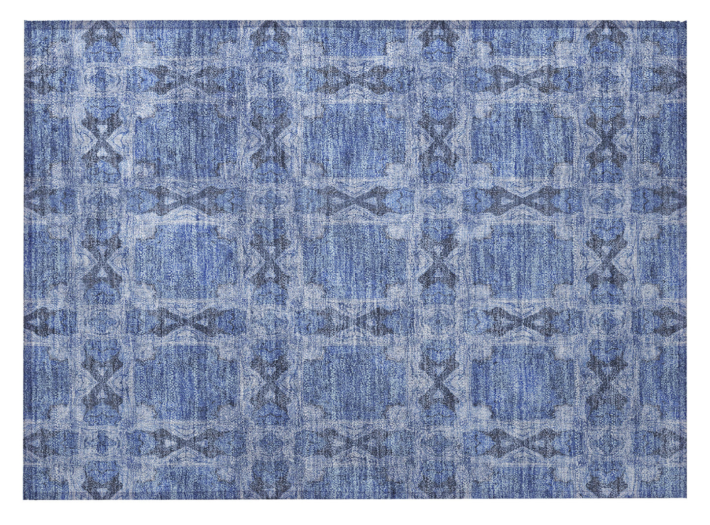2' X 3' Denim Blue and Gray Floral Medallion Washable Non Skid Indoor Outdoor Area Rug