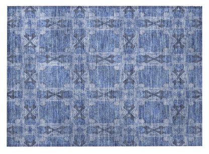 2' X 3' Denim Blue and Gray Floral Medallion Washable Non Skid Indoor Outdoor Area Rug