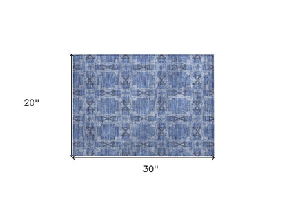 2' X 3' Denim Blue and Gray Floral Medallion Washable Non Skid Indoor Outdoor Area Rug