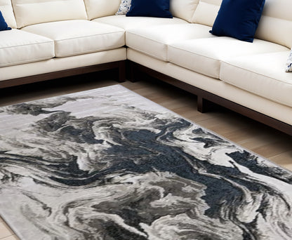 9' X 12' Ivory Black and Taupe Abstract Power Loom Area Rug