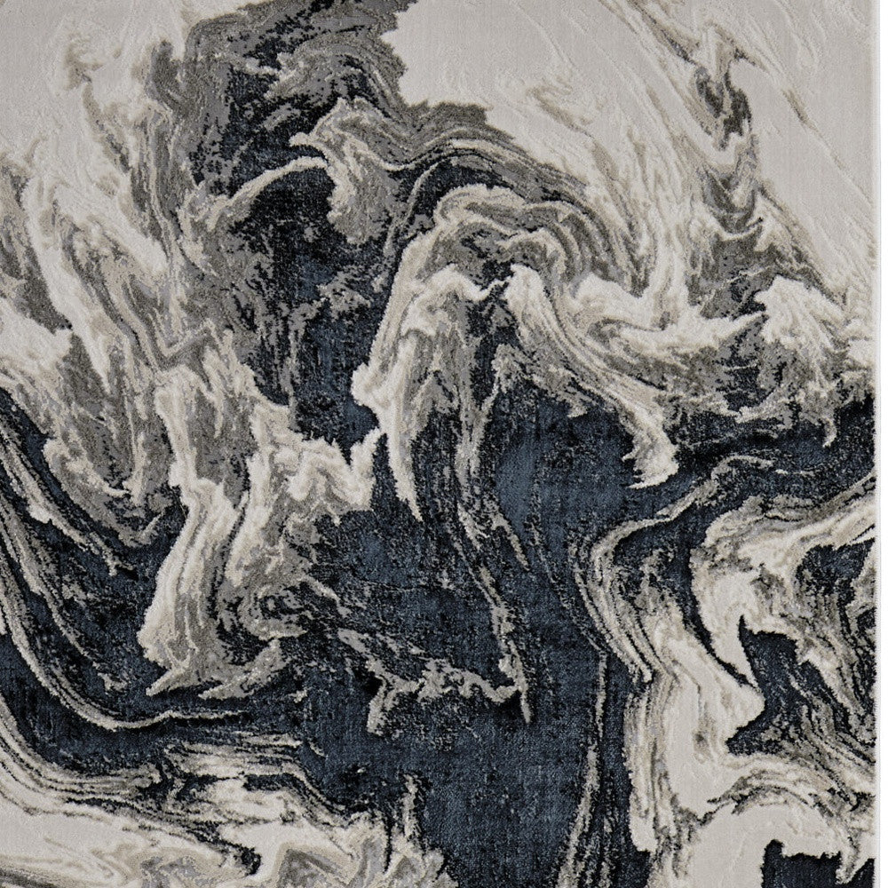 9' X 12' Ivory Black and Taupe Abstract Power Loom Area Rug