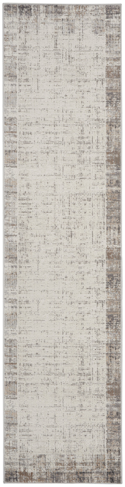 16' Ivory and Gray Abstract Runner Rug